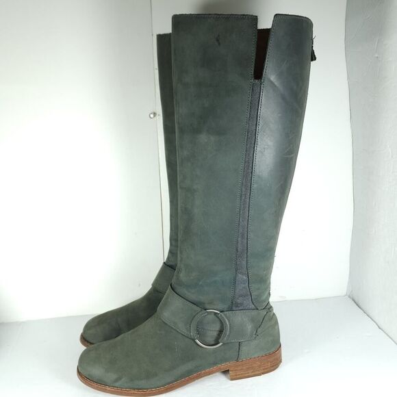 Olukai Women's Holo Lio II US11 Dark Green Leather Back Zip Tall Riding Boots - Picture 2 of 16